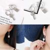 Asymmetric Big Circle Round Hook Dangle Earrings Metal Key Lock Dangle Earrings; 3 Pairs