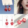 Acrylic Dangle Earrings Tassel Blooming Flower Drop Earrings Fabric Cloth Dangle Earrings; 2 Pairs