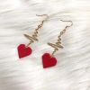 Heartbeat Dangle Earring Heart Drop Hook Earrings Long Pendant Dangle Jewelry for Woman; Red