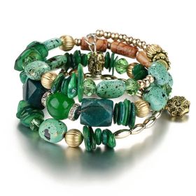 Women Boho Multilayer Irregular Crystal Beads Charm Bracelets Vintage Jade Stone Bracelets Yoga Bangles Ethnic Jewelry (Color: green)
