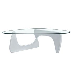 Living Room triangle 12mm tempered glass solid wood base coffee table (Color: White)