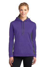 Sport-Tek Ladies Sport-Wick Fleece Colorblock Hooded Pullover LST235 (Color: Purple/ Dark Smoke Grey, size: 3XL)