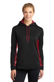 Sport-Tek Ladies Sport-Wick Fleece Colorblock Hooded Pullover LST235 (Color: Black/ Deep Red, size: 3XL)