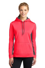 Sport-Tek Ladies Sport-Wick Fleece Colorblock Hooded Pullover LST235 (Color: Hot Coral/ Dark Smoke Grey, size: S)