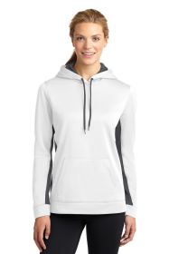 Sport-Tek Ladies Sport-Wick Fleece Colorblock Hooded Pullover LST235 (Color: White/ Dark Smoke Grey, size: XL)