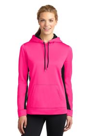 Sport-Tek Ladies Sport-Wick Fleece Colorblock Hooded Pullover LST235 (Color: Neon Pink/ Black, size: XS)