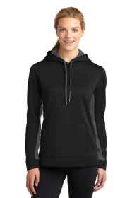 Sport-Tek Ladies Sport-Wick Fleece Colorblock Hooded Pullover LST235 (Color: Black/ Dark Smoke Grey, size: XXL)