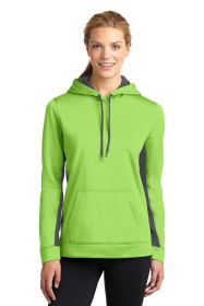 Sport-Tek Ladies Sport-Wick Fleece Colorblock Hooded Pullover LST235 (Color: Lime Shock/ Dark Smoke Grey, size: M)