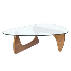 Living Room triangle 12mm tempered glass solid wood base coffee table (Color: Light Walnut)