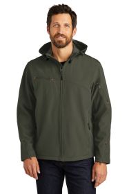 Port Authority Textured Hooded Soft Shell Jacket J706 (Color: Mineral Green/ Soft Orange, size: 2XL)