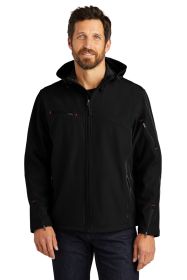 Port Authority Textured Hooded Soft Shell Jacket J706 (Color: Black/ Engine Red, size: L)